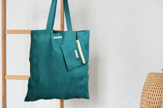 Foldable Linen Tote Bag, Zero Waste Reusable Bag With Zip Pouch Inside, Shopping Handbags, Market Light Weight Grocery Bag