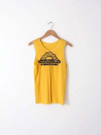 Vintage Graphic Tee, Ymca Summer Camp Tank Top, Small Yellow