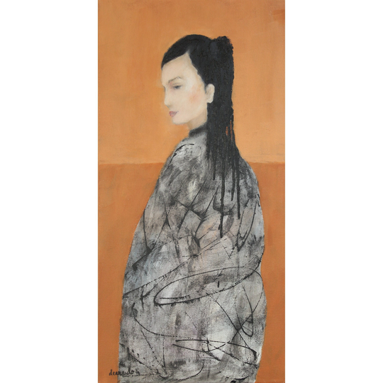Narrow Wall Art Original Art Abstract Female Portrait Painting 12x24 "Kai" By Donna Ceraulo