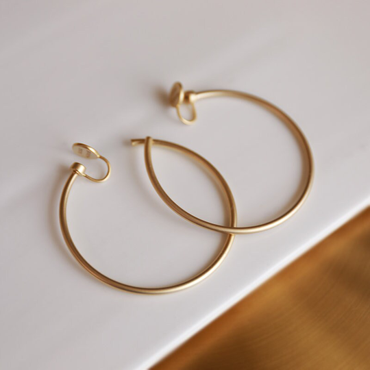 14K Chunky Gold Clip On Hoops, Invisible Earrings For Women, Korean Fashion Earrings, Minimalist Hoops