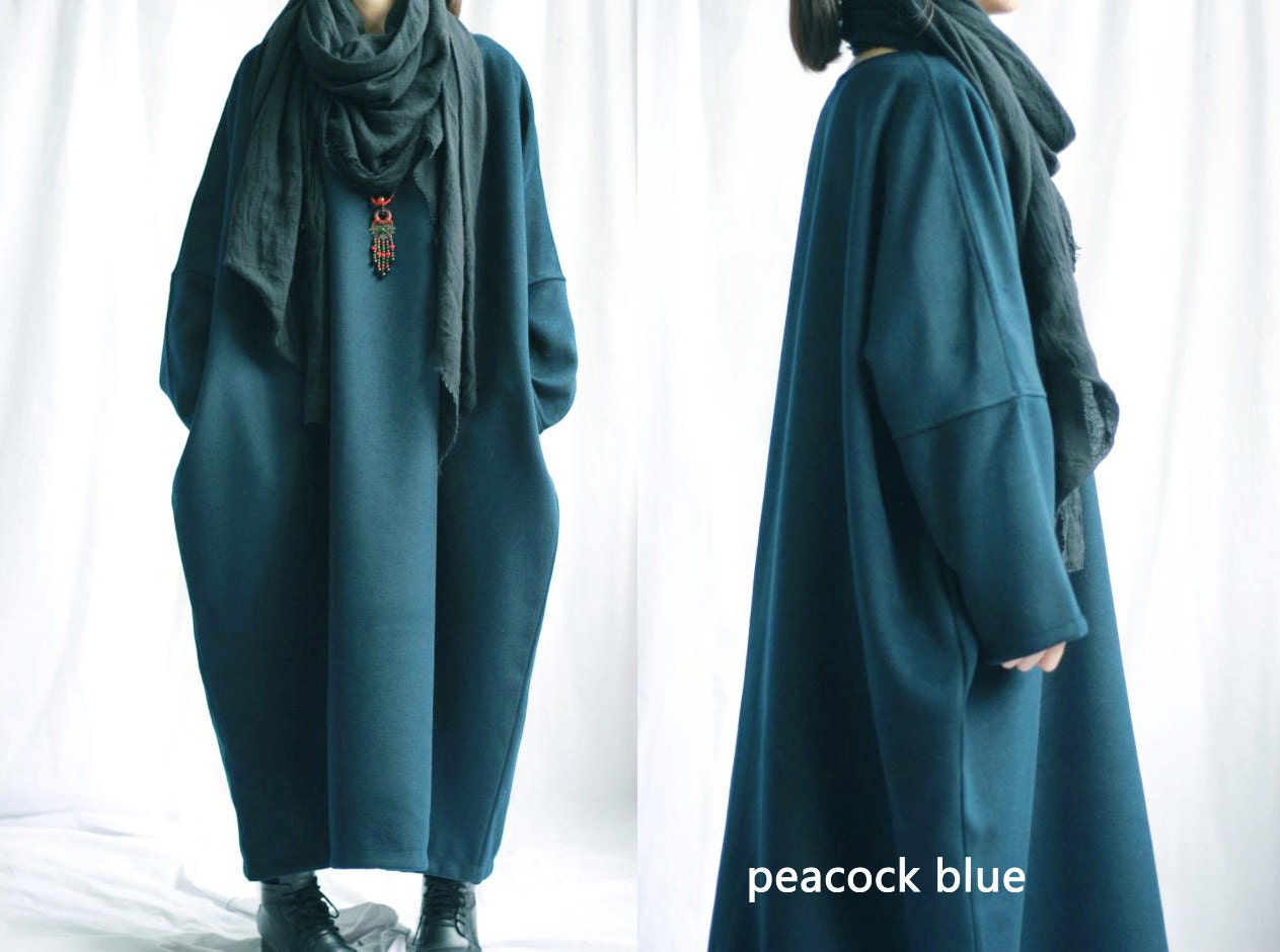 Ramies/ Free Style Cotton Long Dress With Lining/ Winter Coat/10 Colors