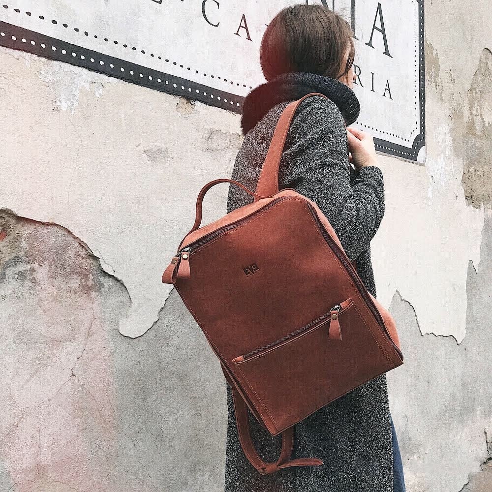 Handmade Leather Backpack/Citi Backpack Handcrafted Leather Rucksack On Zipper Cognac Brown Bag