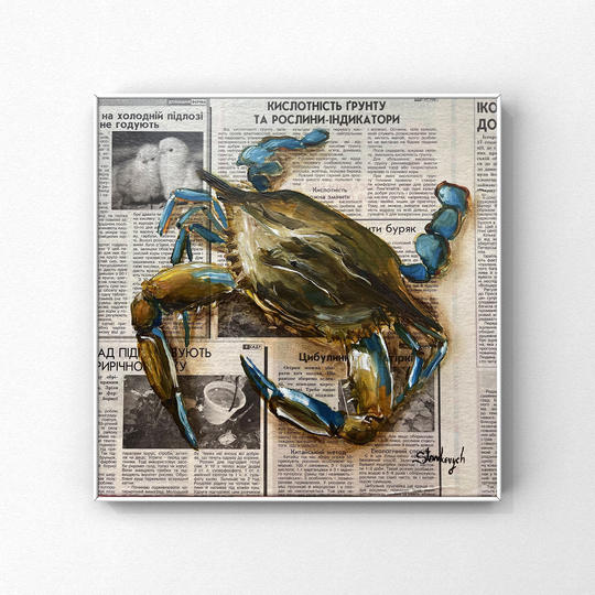 Blue Crab Painting Crab Wall Art Seafood Chesapeake Bay Crabs Newspaper