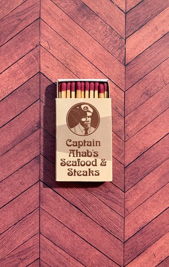 Vintage Matchbook, Captain Ahabs Seafood & Steaks, Syracuse, Ny, Matchbox, with Wooden Match Sticks, Free Ship in Usa