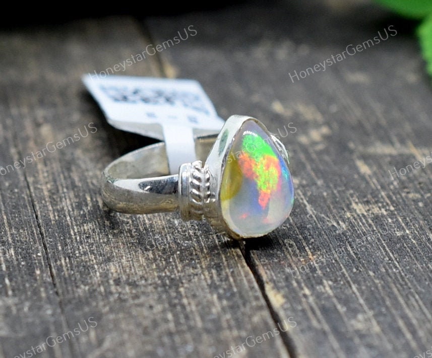 Opal Ring 7.5 Us Silver Ring, Handmade Ethiopian Opal, Mothers Daygifts, Rings For Women, Dainty Op 11 Jewelry, Boho
