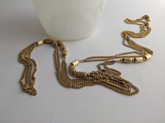 Vintage Monet Gold Tone Flapper Style Chain Necklace Signed 56"