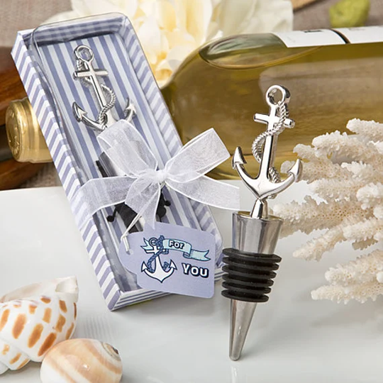 Nautical-Themed Anchor-Topped Chrome Bottle Stopper ++ Favors Nautical + Party Minimum Order Quantity Is 11