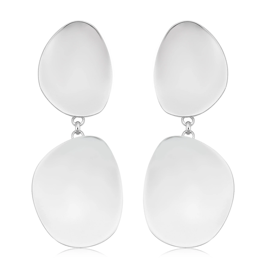 sterling Silver With Rhodium Plating Concave Disc Drop Earrings
