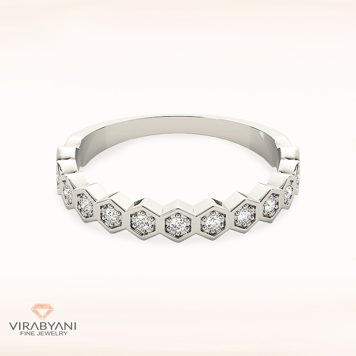 Modern Design 14K/18K Solid White Gold Platinum Diamond Wedding Band | Anniversary Stackable Ring Pave Stack