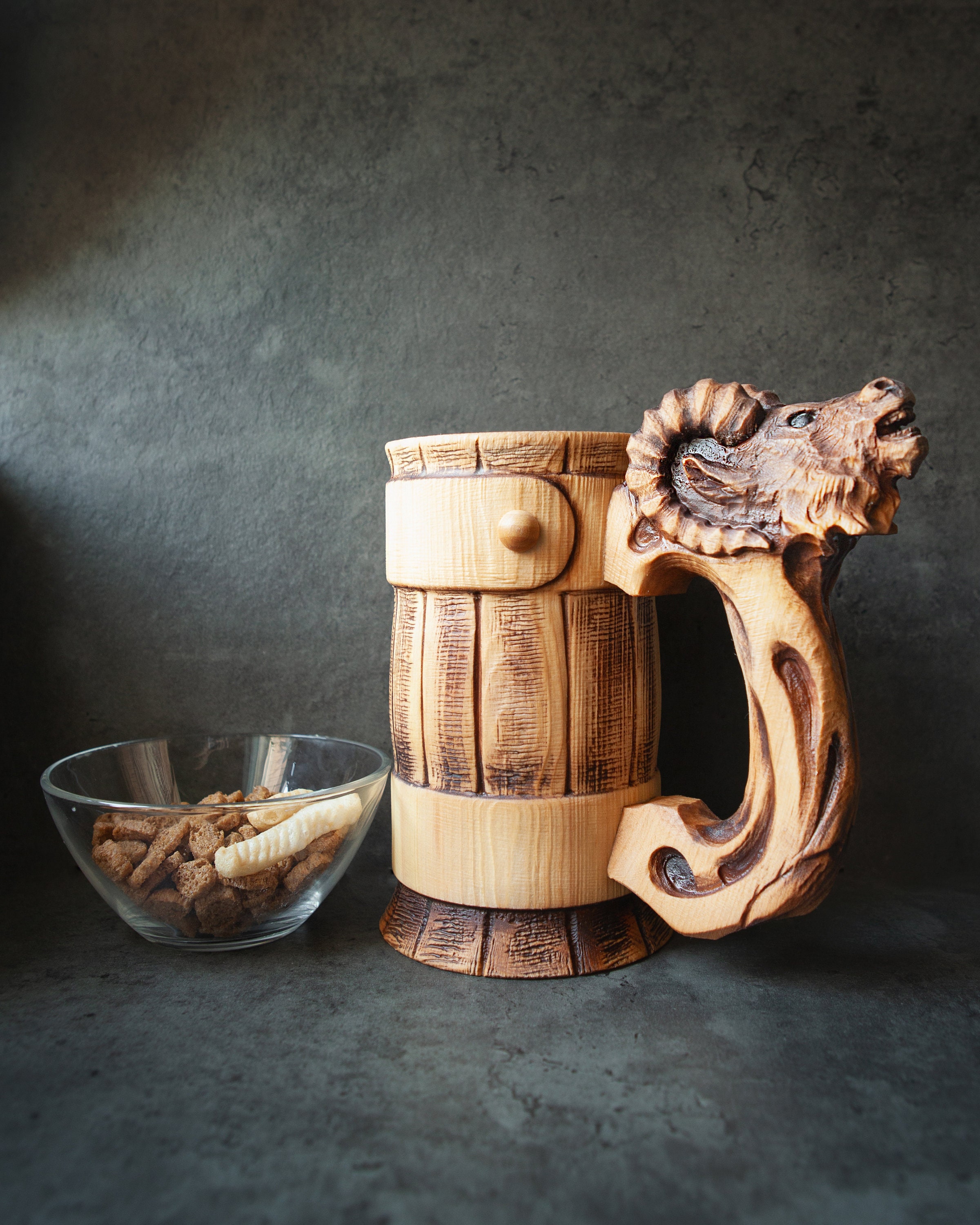 Mountain Ram Wooden Beer Mug | Stein Tankard Man Cave Gift For Husband Drinker