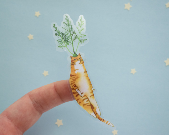 Carrot Cat Sticker | Transparent Sticker, Stickers, Kawaii Water Bottle Laptop Food Art, Veggie Illustration