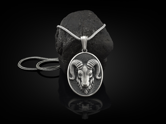 Aries Ram Handmade Sterling Silver Men Charm Necklace, Zodiac Sign Jewelry, Pendant, Horoscope Animal Necklace