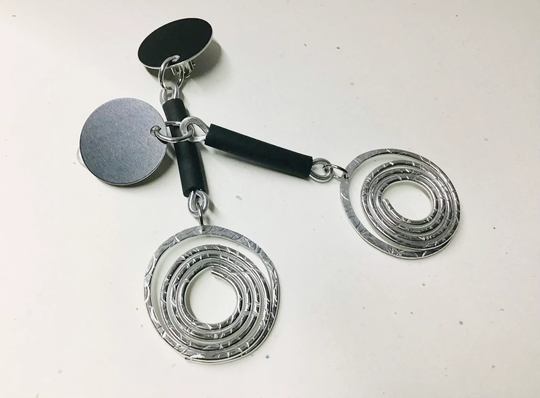 Clip-On Long Aluminum & Rubber Textured Closed Swirl Earrings