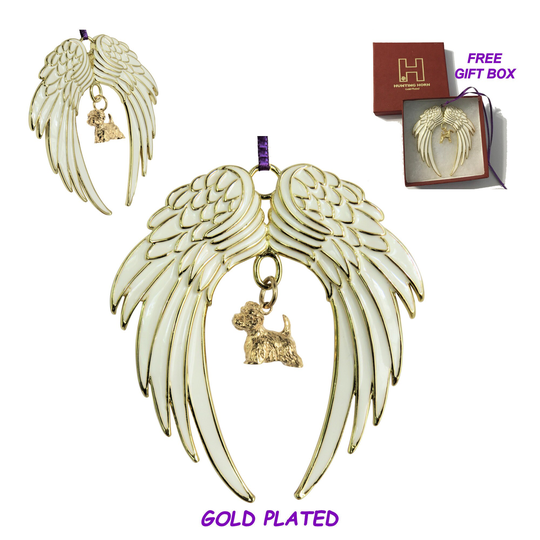 Westie West Highland White Terrier Exclusive Gold Plated Bronze Christmas Holiday Angel Wing Ornament Memorial