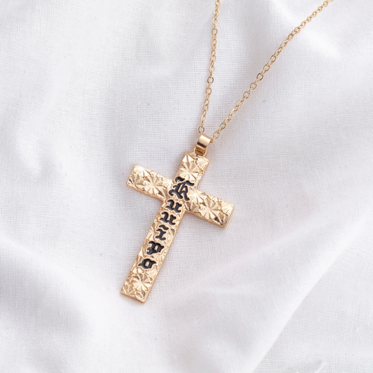 Cross "Kuuipo" Black Enamel Hamilton Hawaiian Heirloom Necklace, Christmas Gift, Religious Jewelry