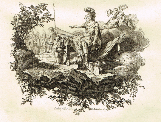 Antique French 18Th Century Etching Engraving Print Of Battle By A River, Charles Cochin, Engraver Chedel, E A Aveline