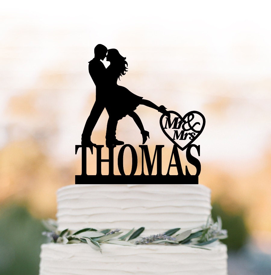 Personalized Wedding Cake Topper Mr & Mrs, Silhouette Wedding Cake Custom Name, Bride Groom