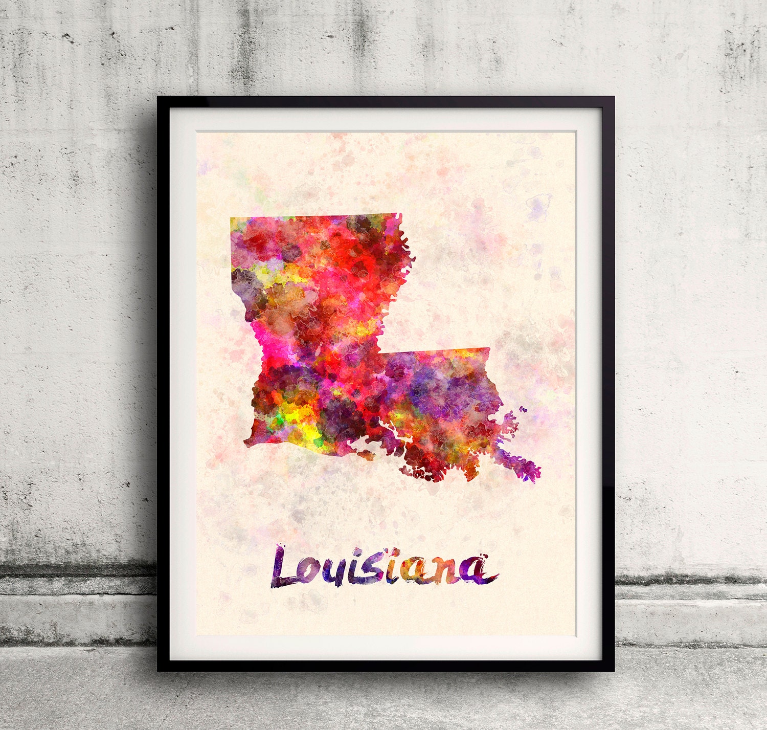Louisiana Us State in Watercolor Background 8x10 In. To 12x16 Poster Digital Wall Art Illustration Print Art Decorative - Sku 0405