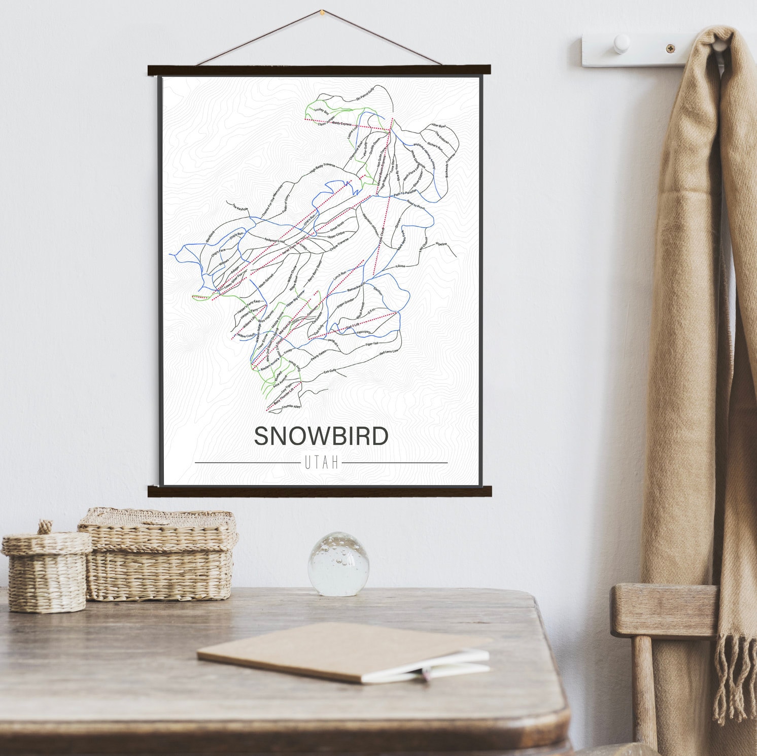 Snowbird Utah Ski Trail Map | Hanging Canvas Of Printed Marketplace