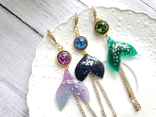 Mermaid Earrings, Tail Ocean Dangle Earrings