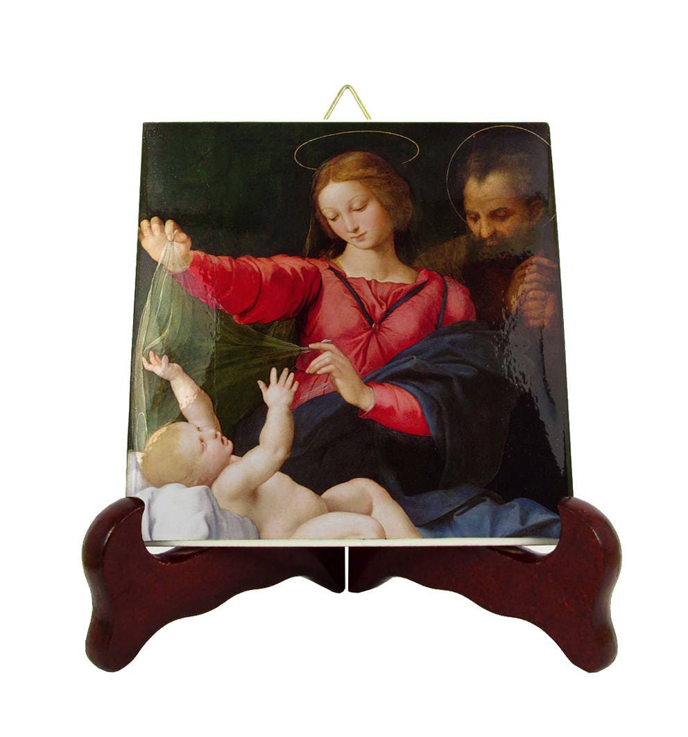 Madonna Of Loreto - Catholic Gifts Devotional Icon On Tile Virgin Mary Plaque Religious Painting By Raffaello Art Print