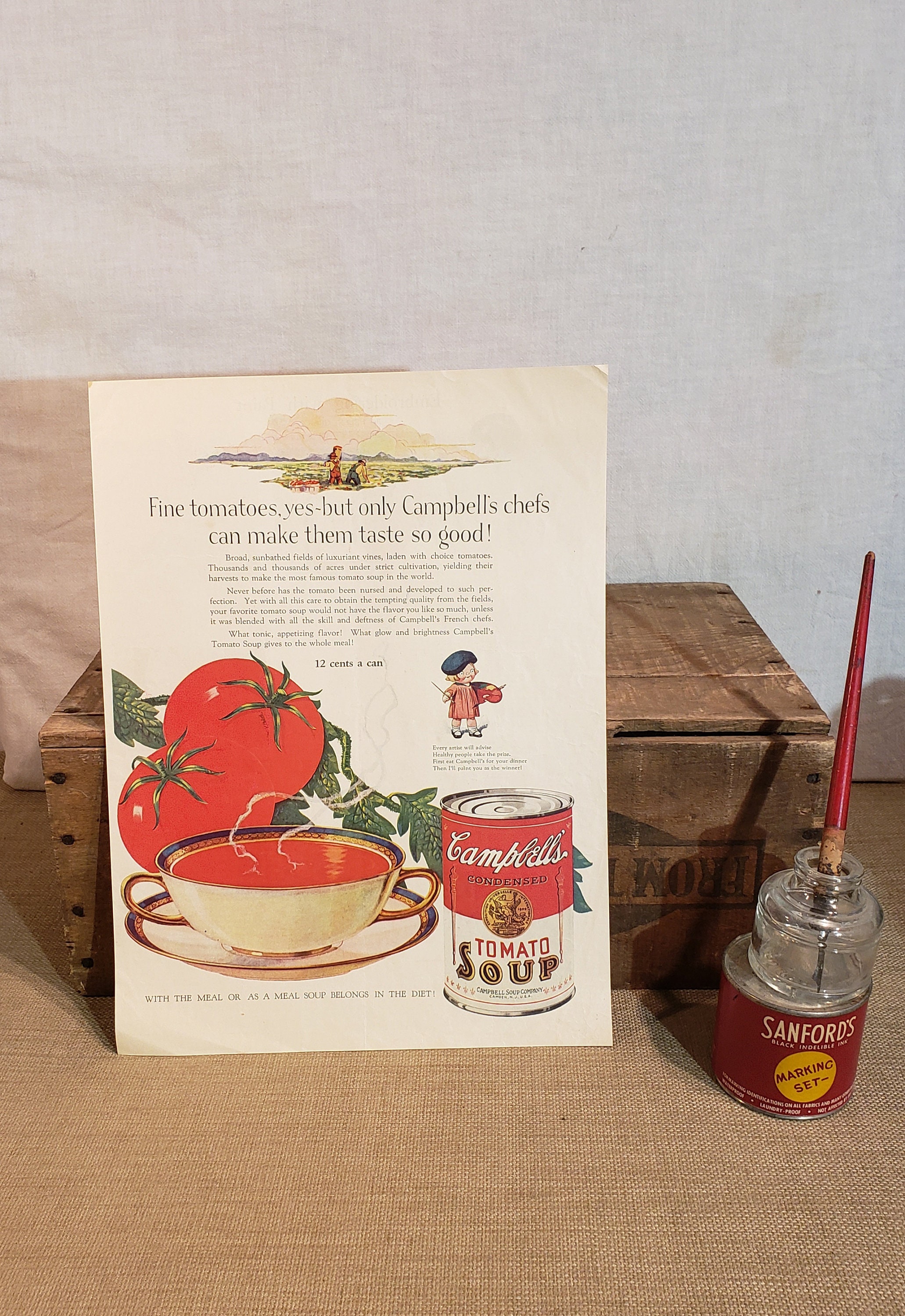 Original Vintage Campbell's Soup Magazine Advertisement ~ Needlecraft 1927 Backside Embroidering With Paint
