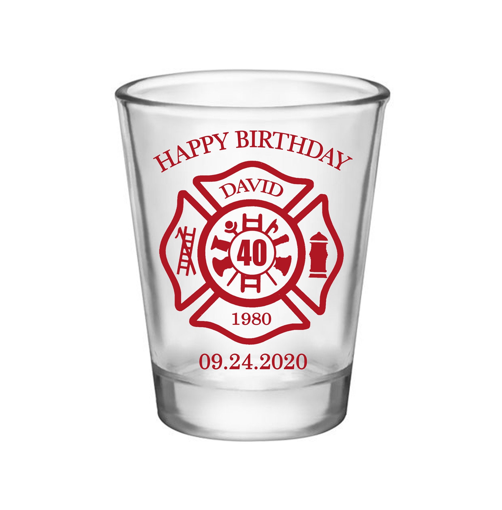 Clear/Frosted Firefighter Birthday Party Favors Fireman Custom Gifts Personalized Shot Glasses | 50 Print Colors Any Age