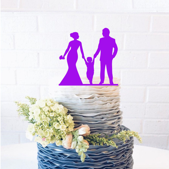 Blended Family Cake Topper, With Son, Topper Holding Hands, Wedding Boy Swinging