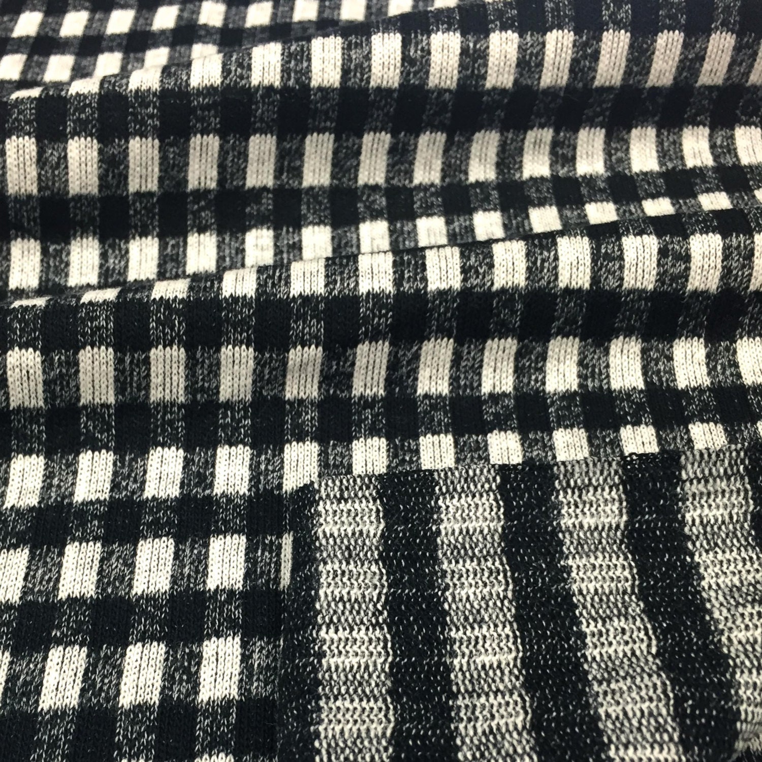 Black & Natural Cotton Blend Mock Twist Jersey Knit Fabric
