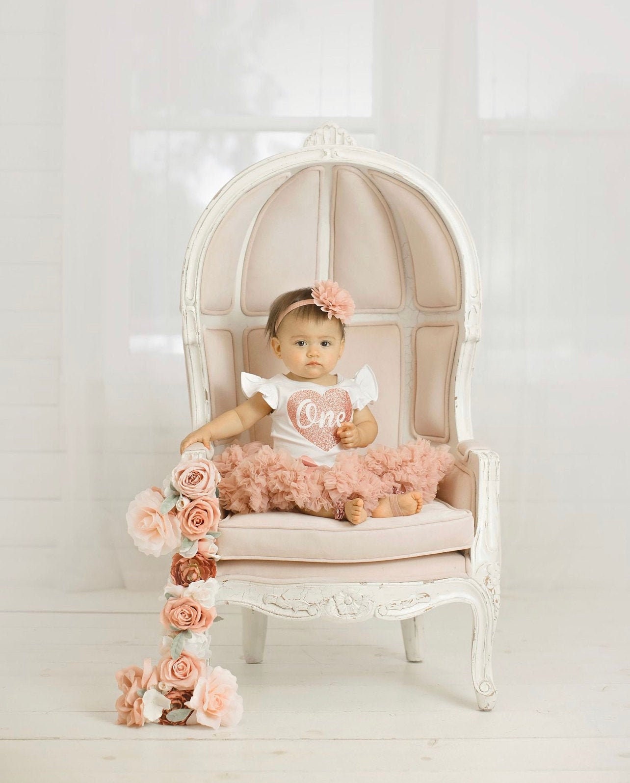 Flower Number Rose Gold Birthday Floral Photo Prop, Cake Table Decor Dusty Mauve