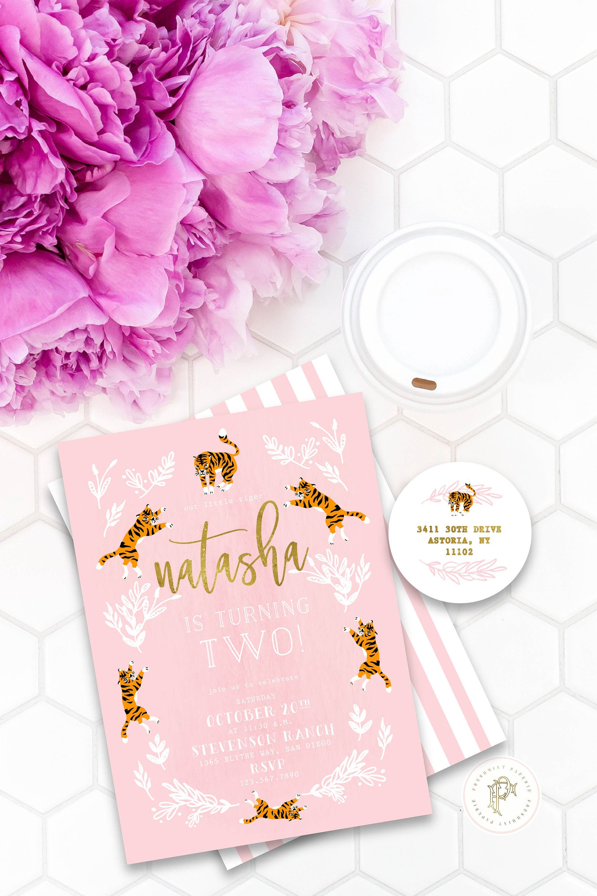 Tiger Invitation - Party Animal Invitation Zoo Wild Jungle Theme Pink Birthday
