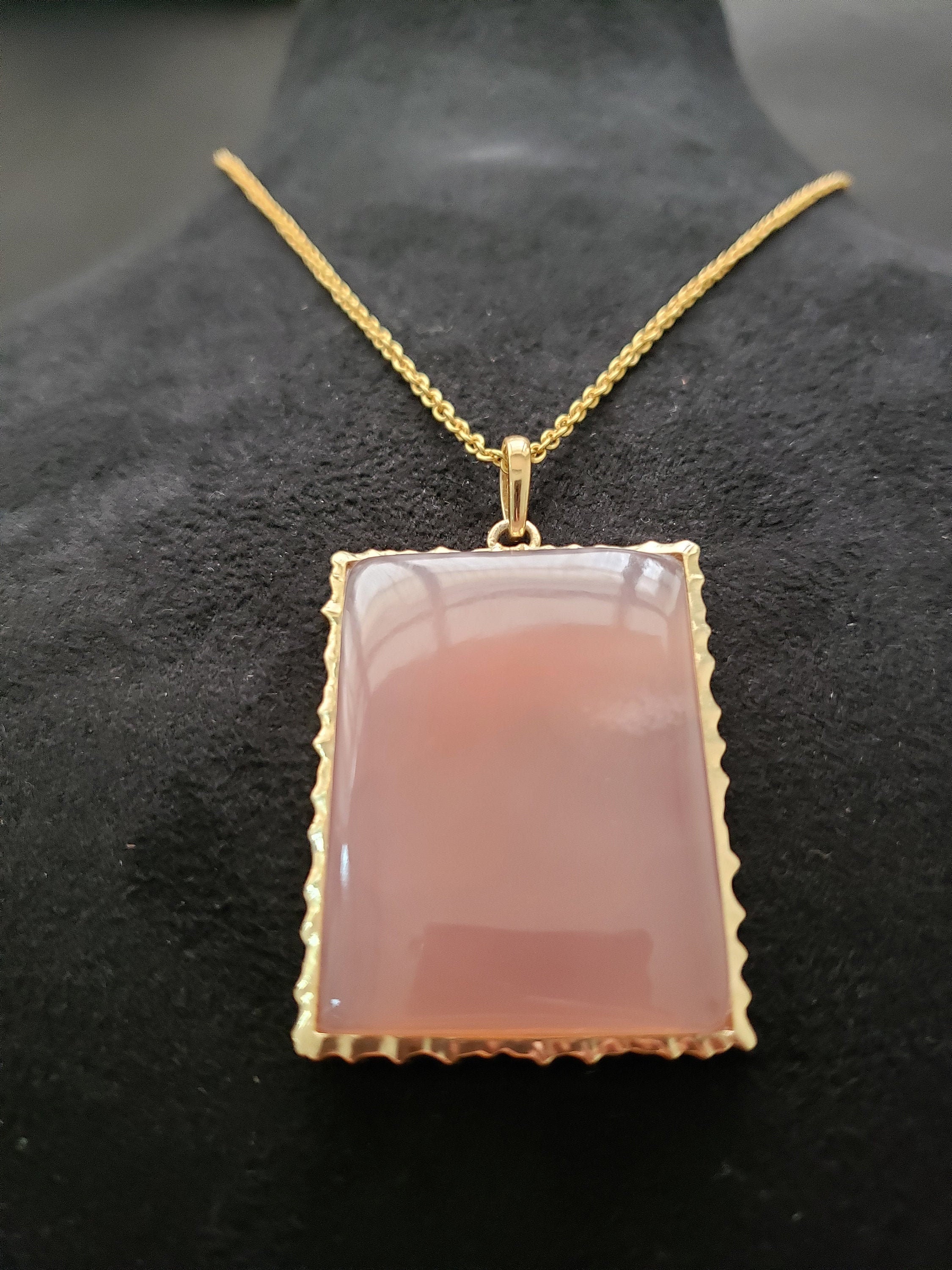 Rose Quartz Necklace, Pendant, Gold Vermeil Dainty Big Gemstone Minimalist, 40 X 30 Mm