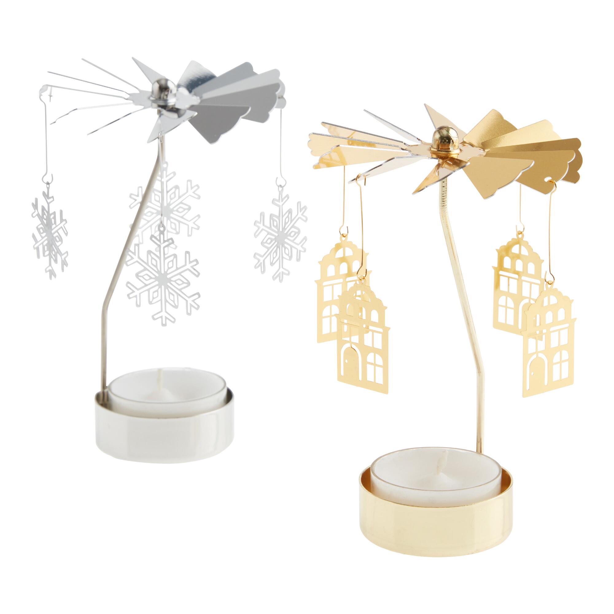 Metal Holiday Icon Rotating Tealight Candle Holder: Silver by World Market