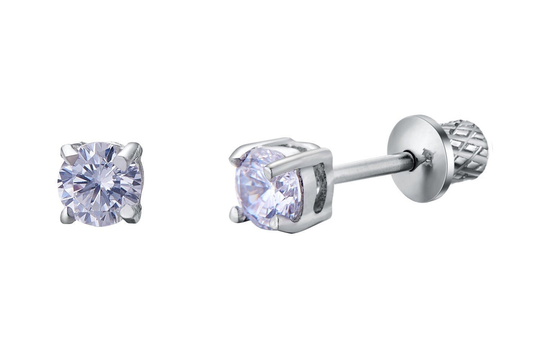 Surgical Steel April Birthstone 4mm Cz Basket Earrings, Little Girls, Kids Screw Back Kids, Toddler, Hypoallergenic