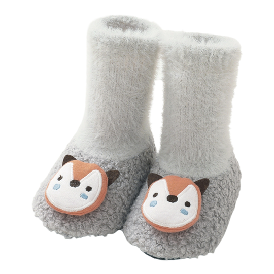 1 Pair Toddler Socks Eye-catching Wear Resistant Blend Fabric Cartoon Non-slip Newborn Warm Socks for Home - grey, 12cm