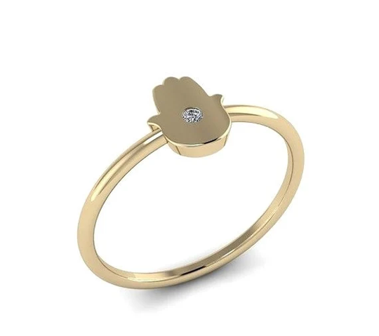 14K Gold Hamsa Ring Set With Sparkling Diamond, Jewish Jewelry, Hamsa