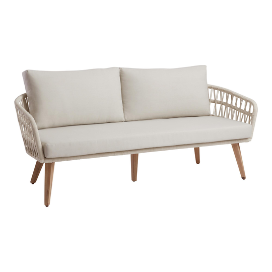 Antique White Woven Rope Nevis Outdoor Patio Bench: White/Natural - Wood by World Market