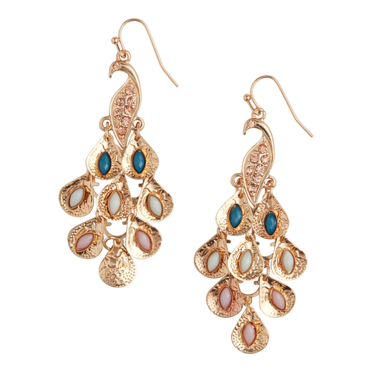Gold Beaded Peacock Dangle Earrings by World Market