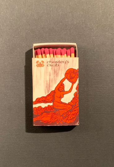 Vintage Matchbook, Chuck Muer, Charleys Crab, Restaurant, Girlie, Matchbox, with Wooden Match Sticks, Free Ship in Usa