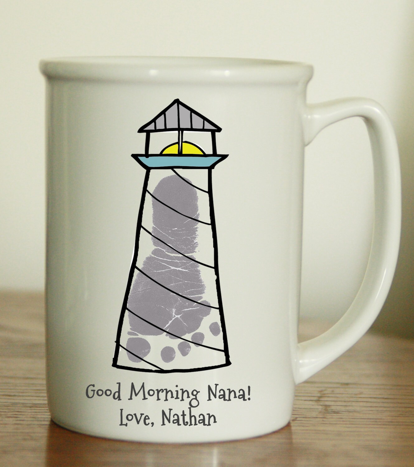 Light House Footprint Mug 902 Hand & Footprint Art, Baby Keepsake, Print Kit, Grandma, Grandpa, Mom, Dad Christmas Gift