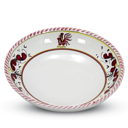 Deruta of Italy Orvieto Red Rooster Risotto/Pasta/Cioppino Round Shallow Coupe Bowl 9 in Round x 2 high