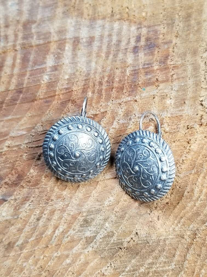 Silver French Floral Button Earrings