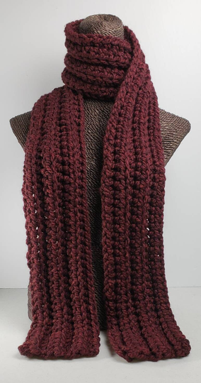 Chunky Wool Blend Crochet Winter Scarf - Burgundy