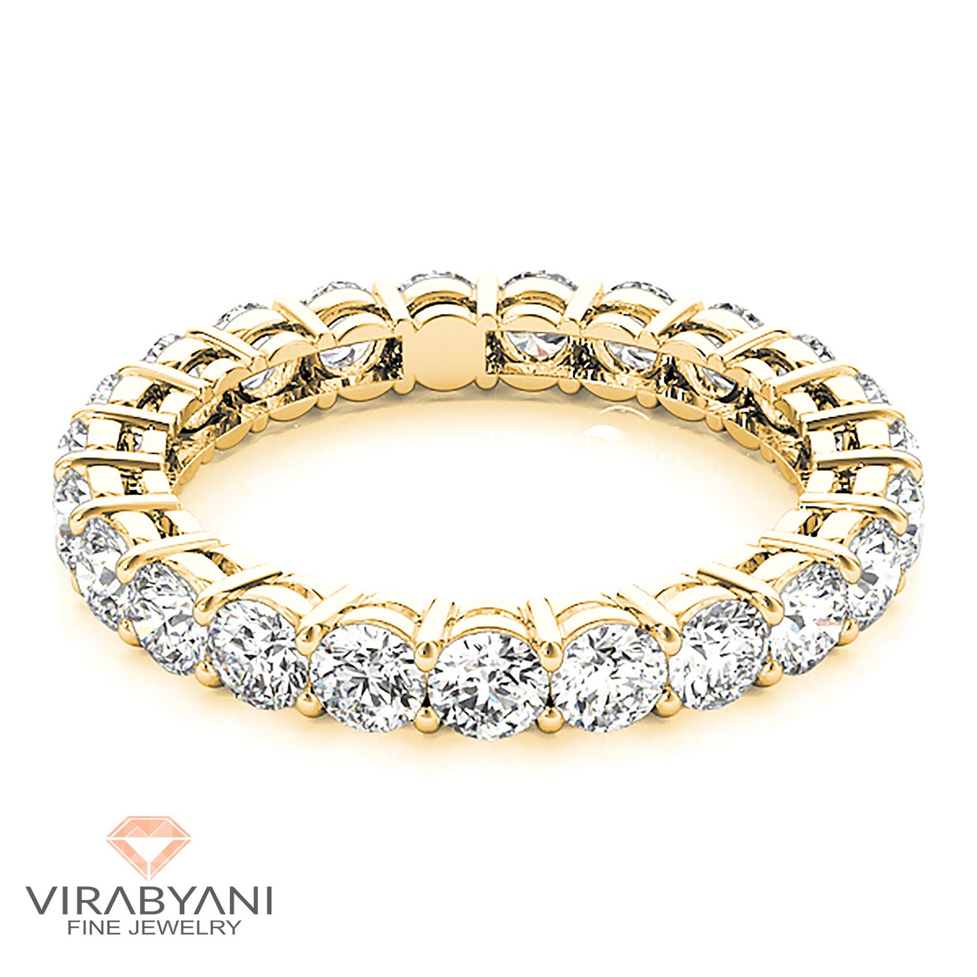 4.25 Ctw Diamond Eternity Band - 14K/18K Solid Yellow Gold | Prong Set Wedding Ring Modern Infinity Design