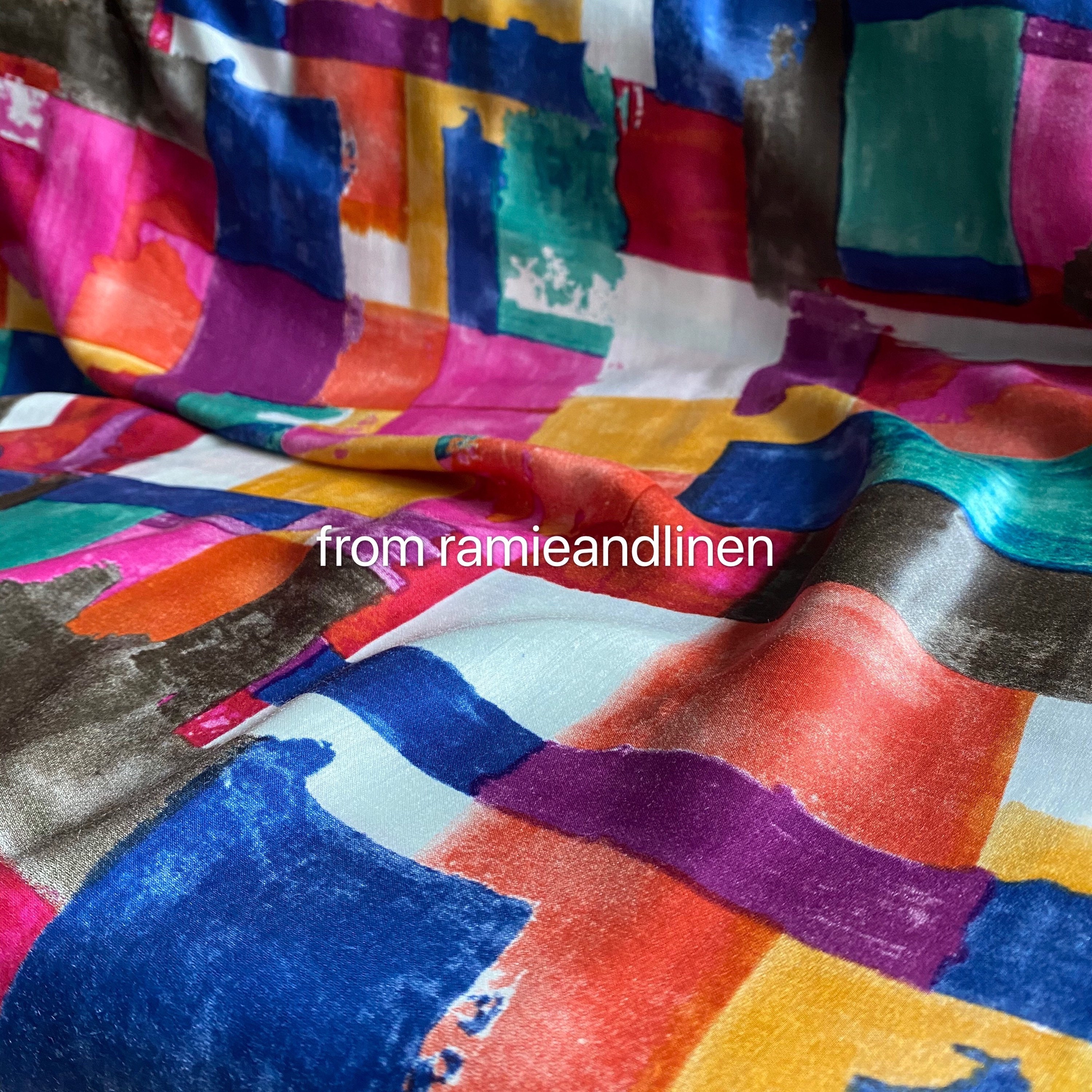 Silk Fabric, Cotton Blend Satin, Brush Painting Print Very Soft, Half Yard By 55 Wide
