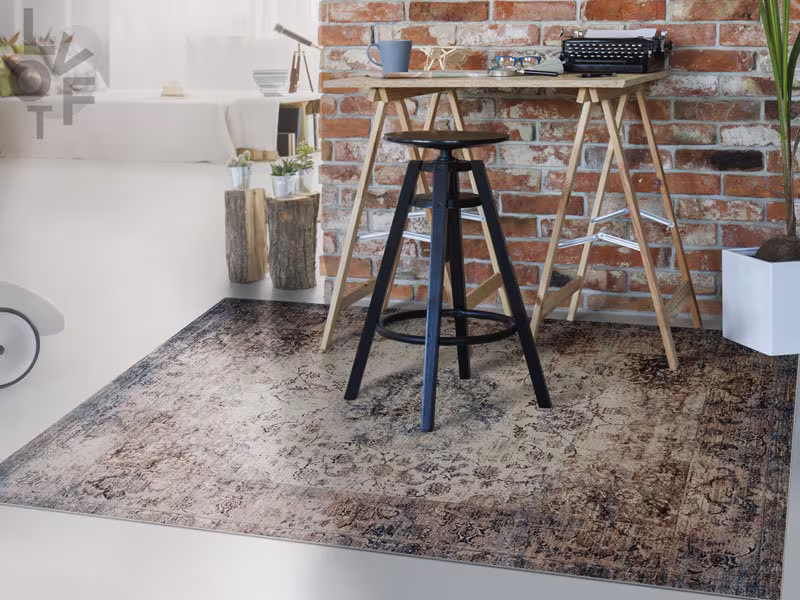 Dusty Carpet Linoleum Rug, Bronze Vinyl Mat, Beige Floor Vintage Pvc Flooring, Kitchen Mats For
