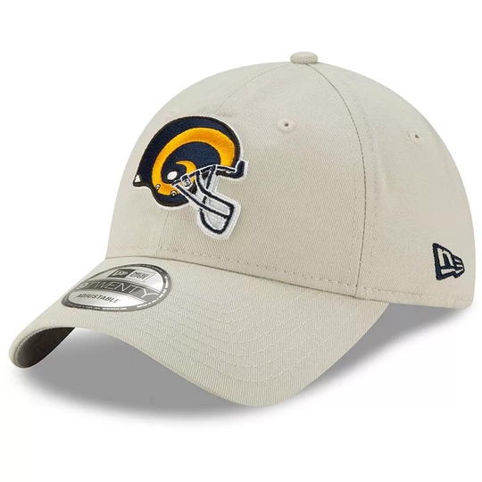 Men's New Era Khaki Los Angeles Rams Helmet Playmaker 9TWENTY Adjustable Hat, Beig/Green