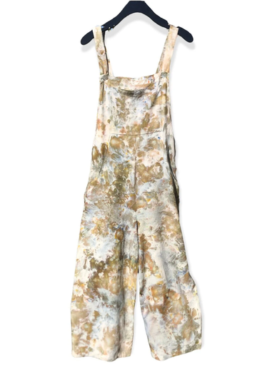 Jasper Hand Dyed Women's Linen Blend Overalls | Tocayo Tie Dye Summer Romper Olive Green Ice