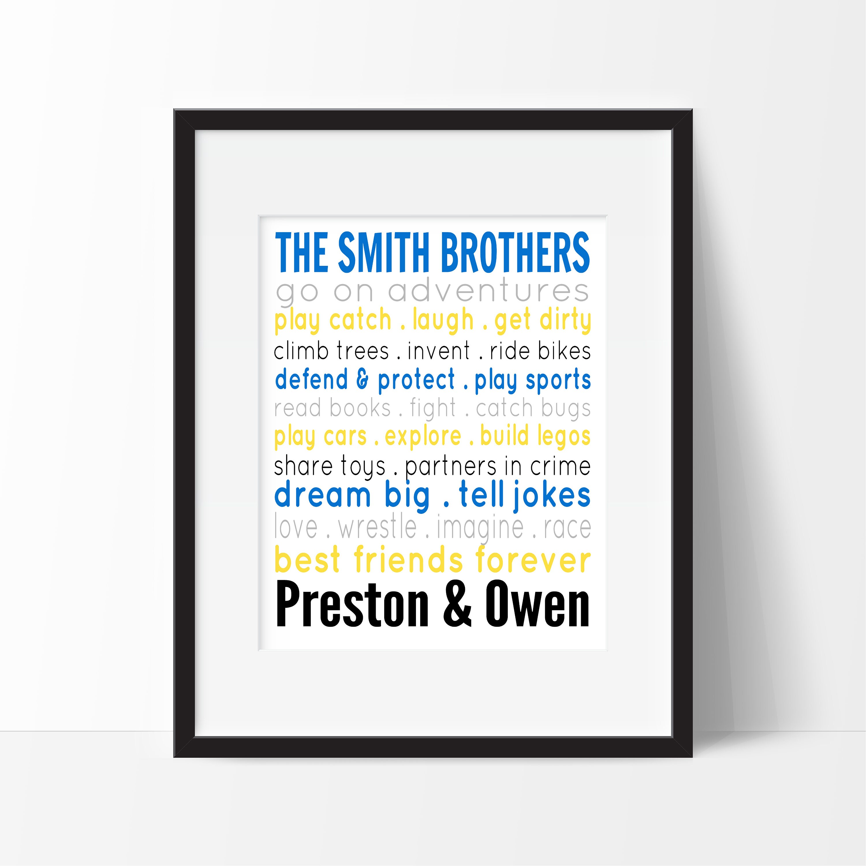 Brothers Wall Art For Boys Room, Sibling Art, Room Decor, Personalized Gift Under 25