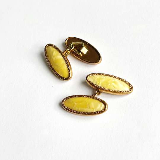 Vintage Gold & Yellow Oval Cuff Links